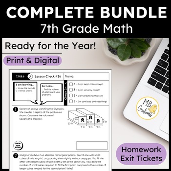 Preview of 7th Grade iReady Math Curriculum: Yearlong CCSS Exit Tickets, Worksheets & Vocab