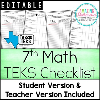 Preview of 7th Math TEKS Checklist - "I Can"