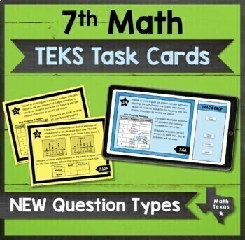 Preview of 7th Math TEKS Task Cards ★ STAAR Redesign ★ NEW Question Types ★ 2023 STAAR 2.0