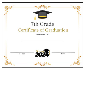 Preview of 7th Seventh Grade Graduation Diploma Certificate Printable Award