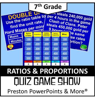 Preview of (7th) Quiz Show Game Ratios and Proportions in a PowerPoint Presentation