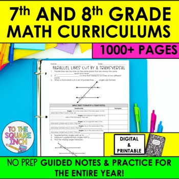 Preview of 7th and 8th Grade Math Guided Notes Curriculum | No Prep Notes & Practice