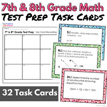 Preview of 7th and 8th Grade Math Test Prep Review Task Cards
