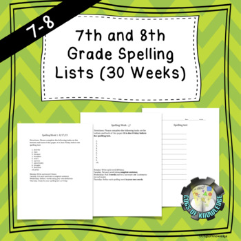 Preview of 7th and 8th Grade Spelling Lists (30 Weeks)- EDITABLE
