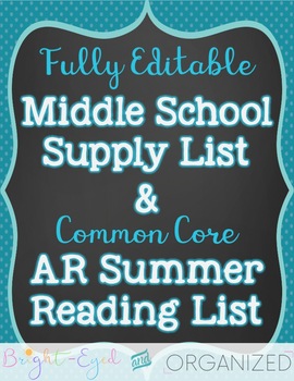 Preview of Accelerated Reader Common Core Summer Reading List + Supply Checklist {Editable}