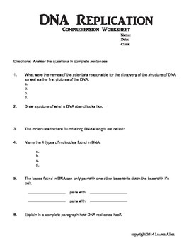 7th Grade Dna Replication Activity By Lauren Allen Tpt