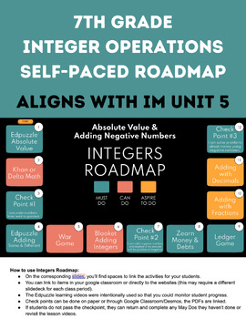 Preview of 7th grade Integer Operations Self Paced Roadmap -aligned to Illustrative Math U5