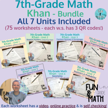 Preview of 7th grade math Khan complete year bundle (75 lessons)