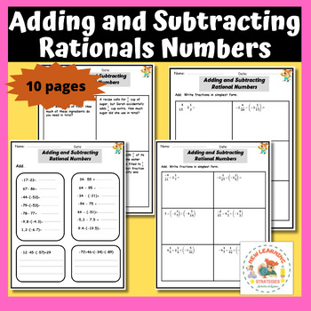 Preview of 7th grade:adding and subtracting rational numbers worksheets(with word problems)