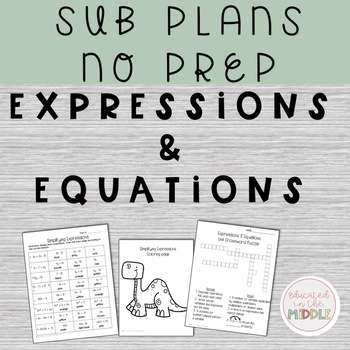 Preview of 7th grade math sub plans: Expressions Unit