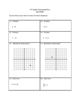 Preview of 7th to 8th Grade Math Placement Test PDF