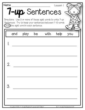 7-up Sentence Writing 1st Grade Sight Words Aligned with ...