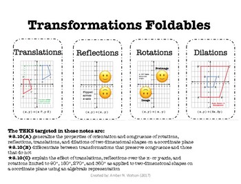 Preview of TEKS 8.10A-C Transformation Bundle