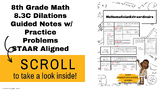 8th grade Math Dilations STAAR Aligned Guided Notes and Pr