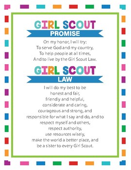 8.5 x 11 Girl Scout Promise & Law Printable by Scouting Friends | TPT