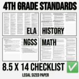 8.5 x 14 - 4th Grade Standards Checklist [ALL CORE SUBJECTS]