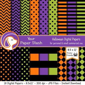 Halloween Digital papers pages scrapbook paper pack of 14 printable,  instant download, Cute, background, 8.5″ x 11″ – CutFilesPlus