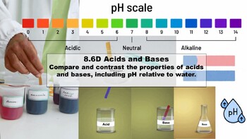 Preview of TEKS 8.6D Acids and Bases PowerPoint, Student Notes, Quiz & Lab Complete Unit