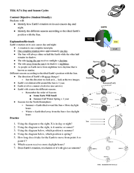 Preview of 8.7A Day, Night, and Seasons Practice