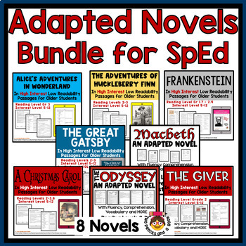 Preview of 8 Adapted Novels Bundle for Special Education w/ Fluency & Reading Comprehension