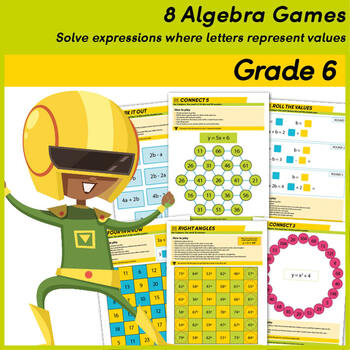 Preview of 8 Algebra Games - Solve expressions where letters represent values