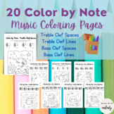 20 Animal Themed COLOR BY MUSIC NOTE- Treble/Bass Clef Lin