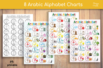 Preview of 8 Arabic Alphabet Chart, Arabic Letters, Phonics, عربى