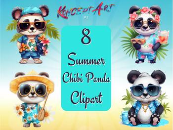 Preview of 8 Beautiful Summer Chibi Panda Clipart