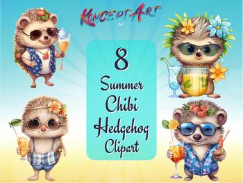 Preview of 8 Beautiful Summer Hedgehog Clipart