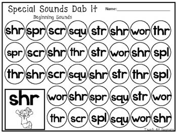 8 Beginning Special Sounds Dab It Worksheets. Kindergarten-1st Grade ELA.