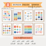8 Bilingual Spanish Educational Posters, Spanish Learning Postes.
