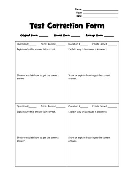 Preview of 8-Block Test Correction Form