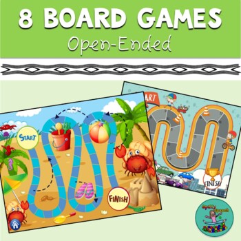 Preview of 8 Board Games: Boom cards, speech therapy, fun, zoo, space, summer, teletherapy