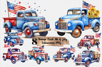 Preview of 8 Bundle Vintage Truck 4th of July Png, Independence Day Sublimation