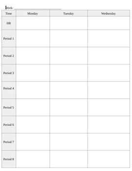 8 Class/Subject Lesson Plan (template or printable) Google Doc Format