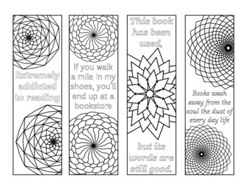 8 Coloring Bookmarks, Quotes About Books and Reading, Abstract Zentangle  Art Patterns, Doodles, Digital Download 