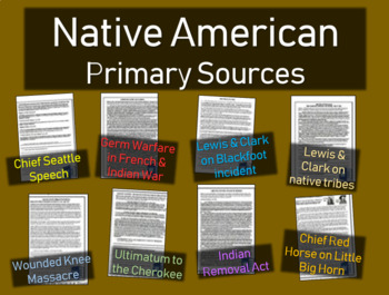 Preview of 8 "Common-Core-Ready" Native American Primary Source Bundle (each w guiding Qs)