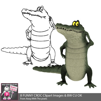 8 Cute Cartoon Style Crocodile Clip Art Images / Color and Black and White