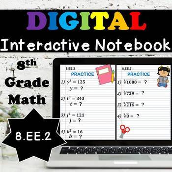 Preview of 8.EE.2 Digital Interactive Notebook, Square Roots & Cube Roots