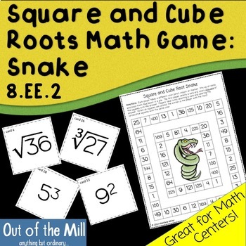 Preview of 8.EE.2 Square and Cube Roots Math Game: Snake