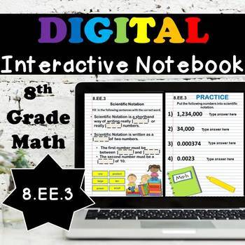 Preview of 8.EE.3 Digital Interactive Notebook, Scientific Notation