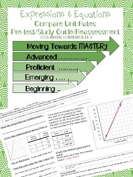 Preview of 8.EE.5 Compare Unit Rates Pre-test/ Study Guide/ Reassessment