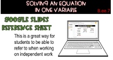 8.EE.7 8th Grade Reference Sheet - Solving an Equation in 