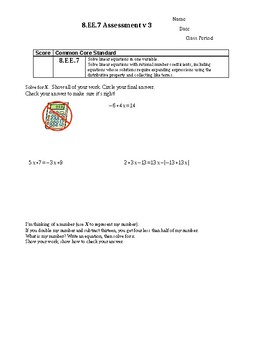 Preview of 8.EE.7 Assessment v 3