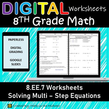 Preview of 8.EE.7 Digital Worksheet⭐Solving Multi-Step Equations for Google Classroom