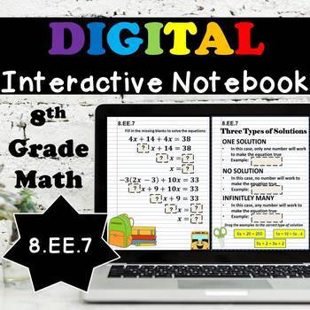 Preview of 8.EE.7 Interactive Notebook, Solving Multi - Step Equations {One/No/Infinite}
