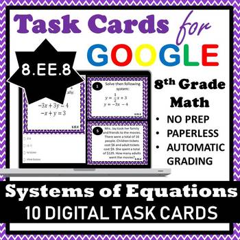 Preview of 8.EE.8 Digital Task Cards, Systems of Equations Google Task Cards