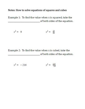 Preview of 8.EE.A.2 Solving Equations of Square and Cube Roots