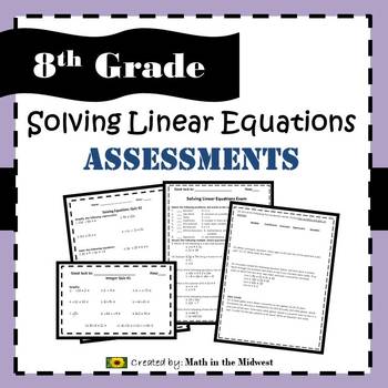Preview of Solving Linear Equations Assessments - 8.EE.7 {EDITABLE}