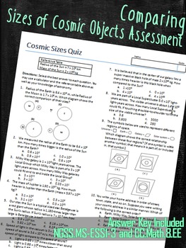 Preview of 8.EE Common Core Scientific Notation Cosmic Objects Assessment